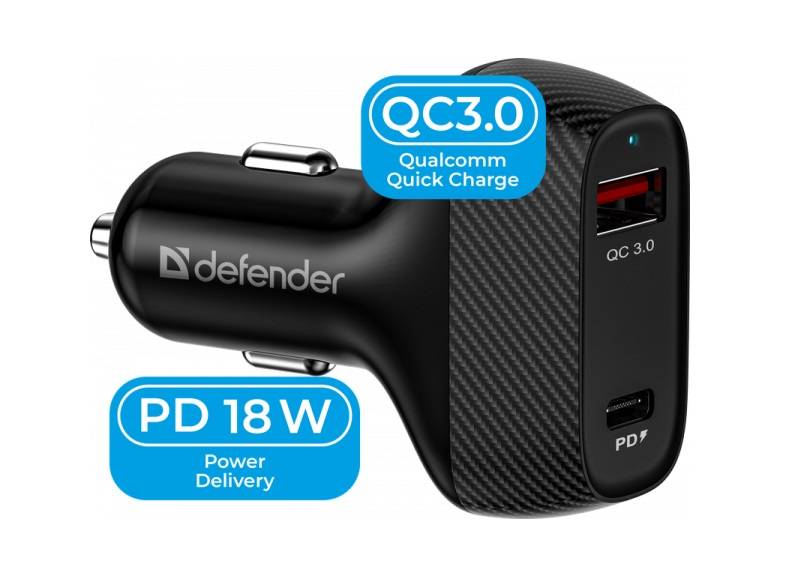 Defender Автомобильное ЗУ UCA-90 36W, USB QC3.0, Type-C/PD3.0