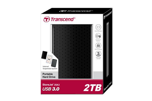 Внешний жесткий диск 2TB Transcend StoreJet 25A3K, 2.5″, USB 3.0, Противоударный, Черный